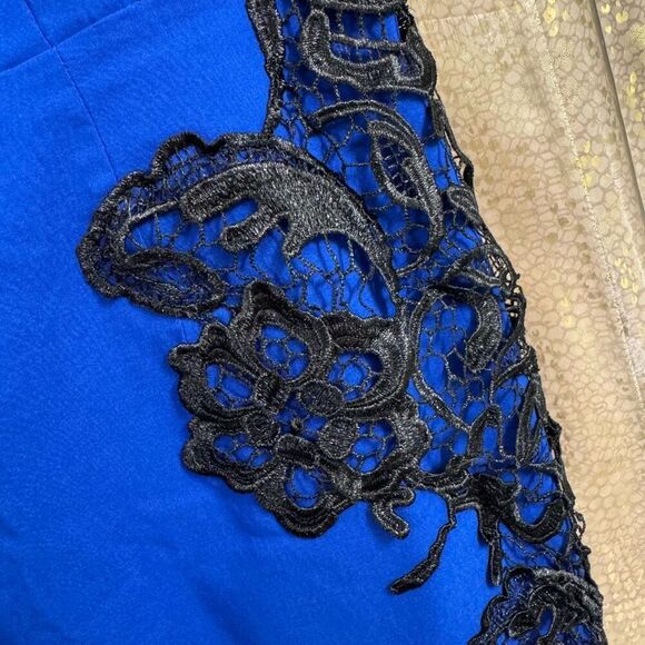 Torrid Royal Blue Black Embroidered Lace Bodycon Mini Sheath Dress Size 14 - Picture 5 of 7